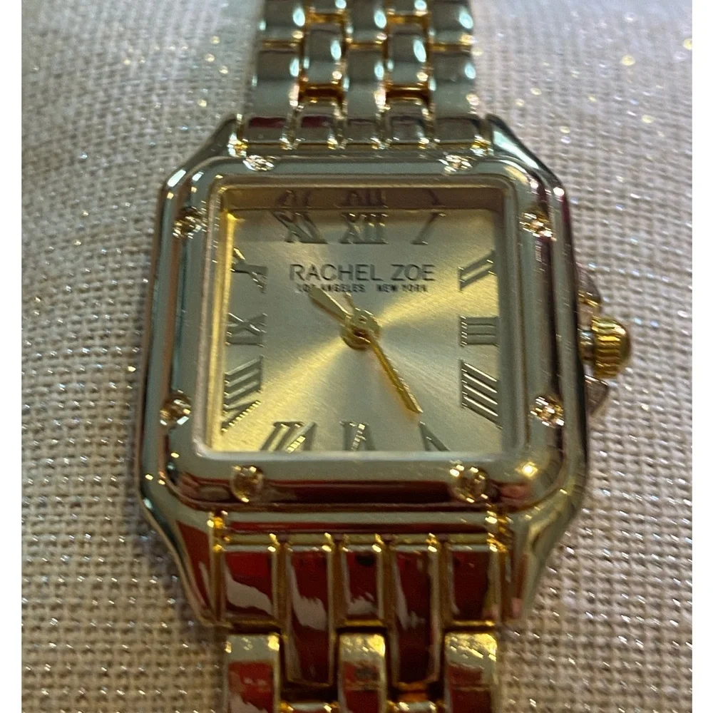 Rachel Zoe Women's Gold-Tone Square Link Bracelet Watch